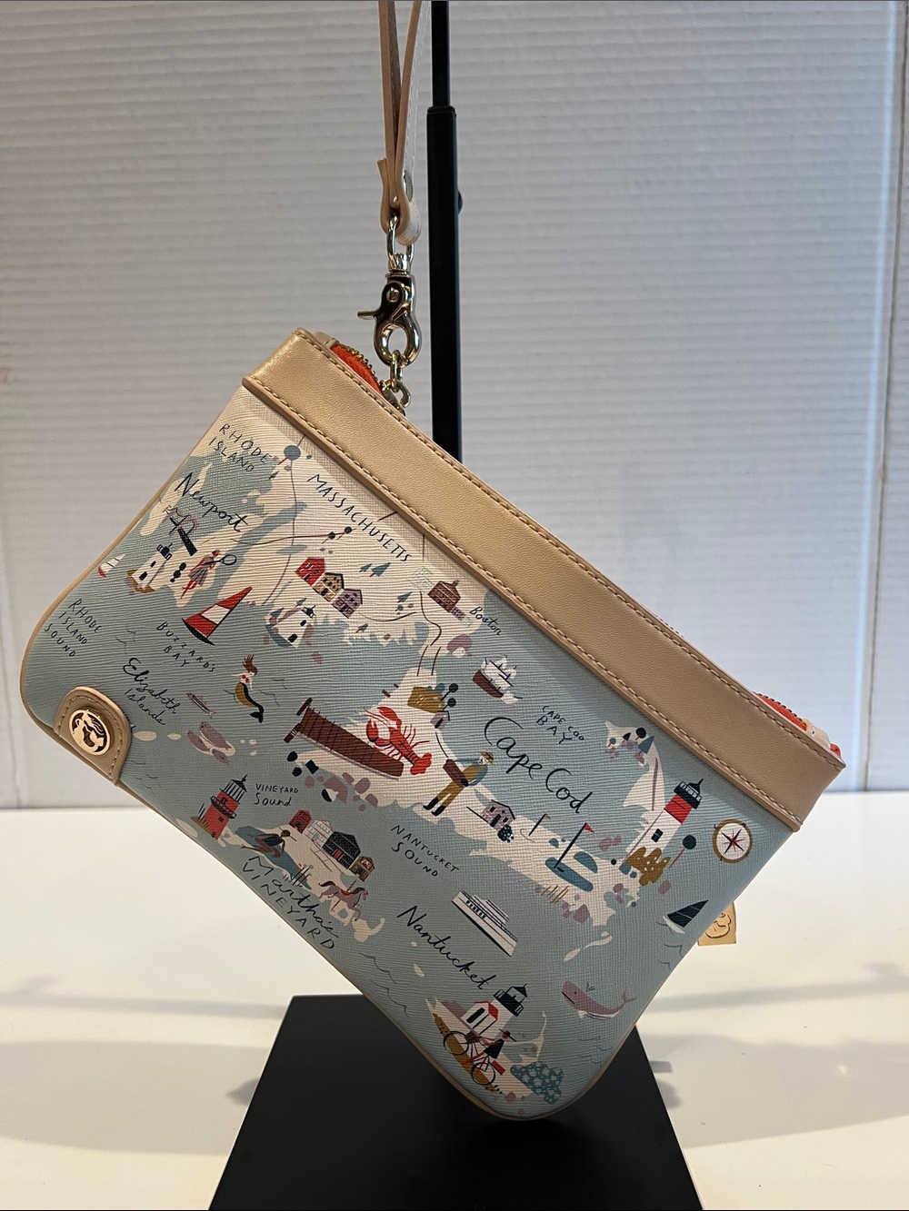 Spartina 449 Northeastern Harbor Map Wristlet - Beige & Light Blue